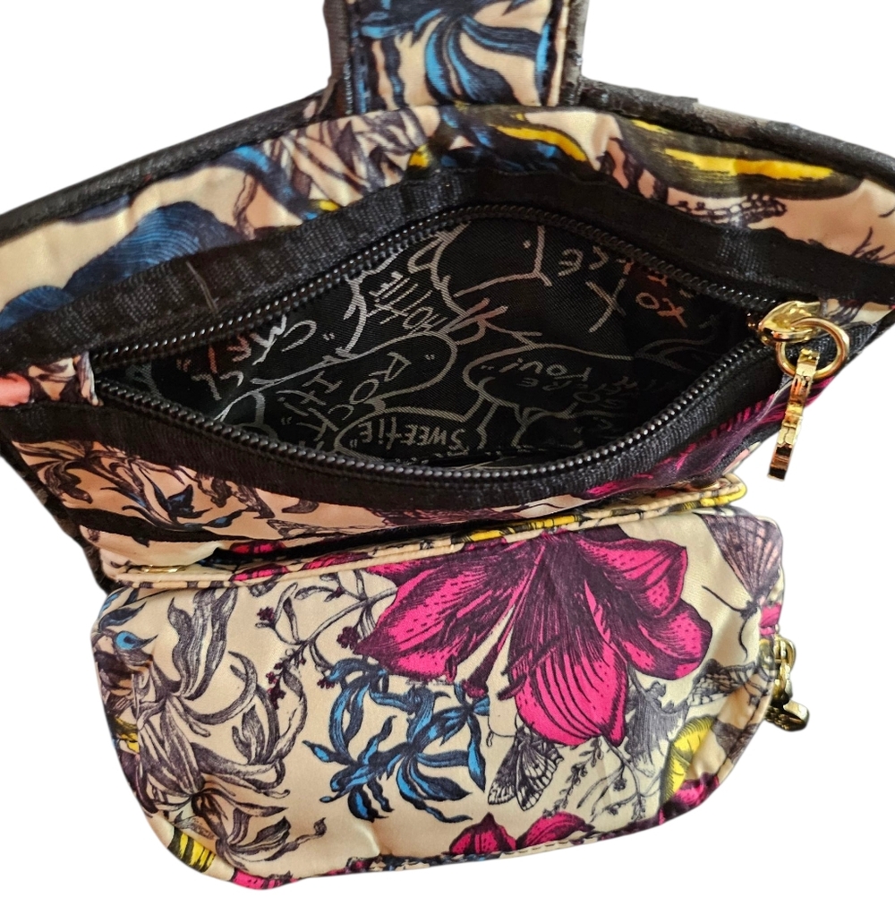 Betsey Johnson Floral Garden Moth Makeup Pouch With Detachable Mini Pouch - Picture 13 of 16